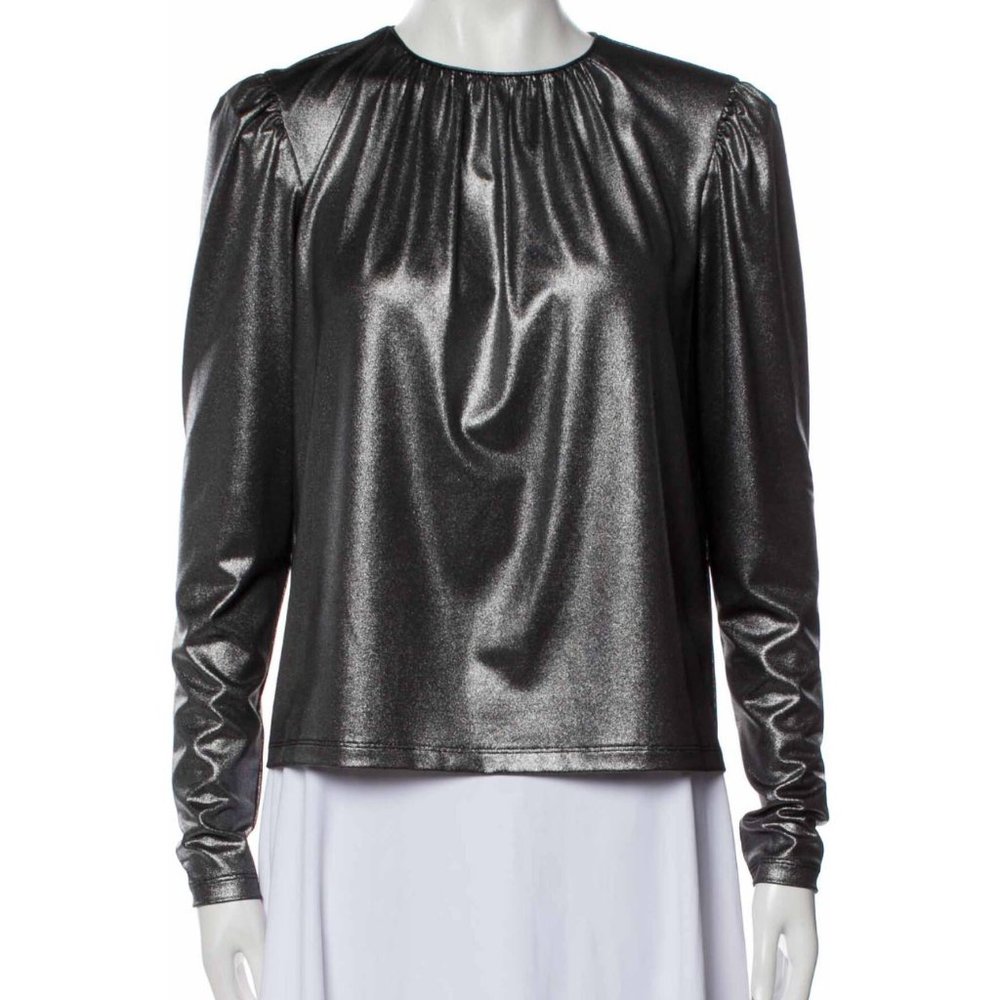 Derek Lam 10 Crosby Crew Neck Metallic Silver Blouse
